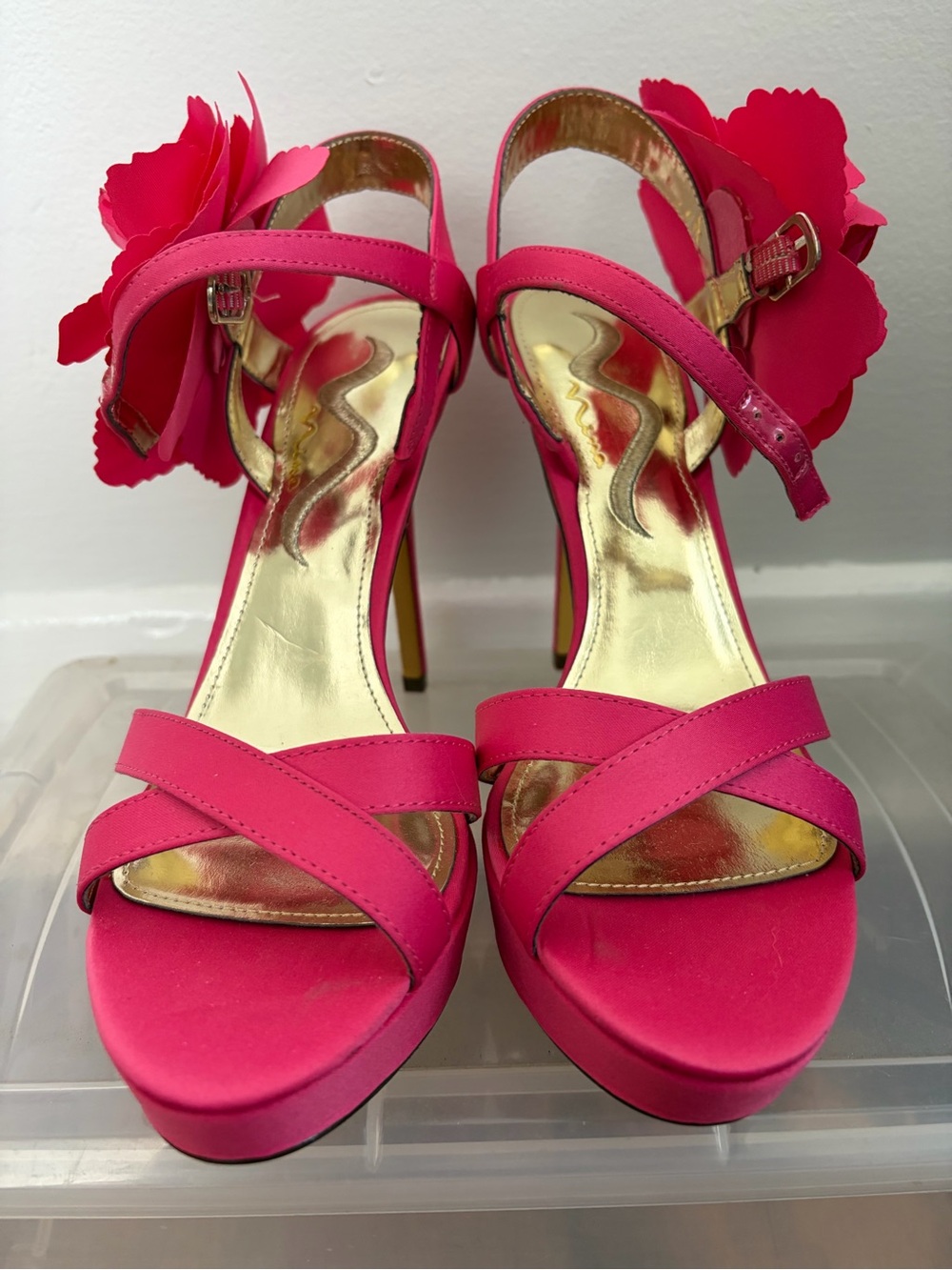 Nina Hot Pink Floral Platform Heels